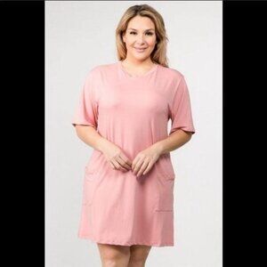 Rose Short Solid Dress With Pockets, 3XL NWT